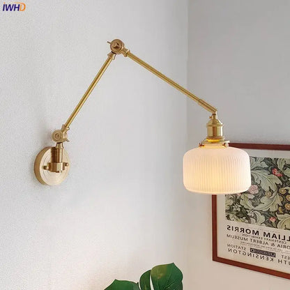 Brass ribbed glass ceramic copper led wall lamp bedroom sconce