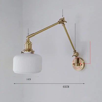 Brass ribbed glass ceramic copper led wall lamp bedroom sconce