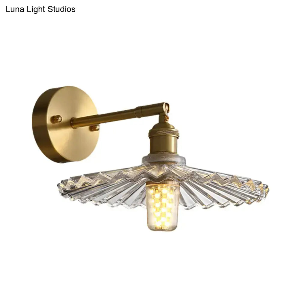 Brass scalloped glass shade bedside sconce light fixture bedroom