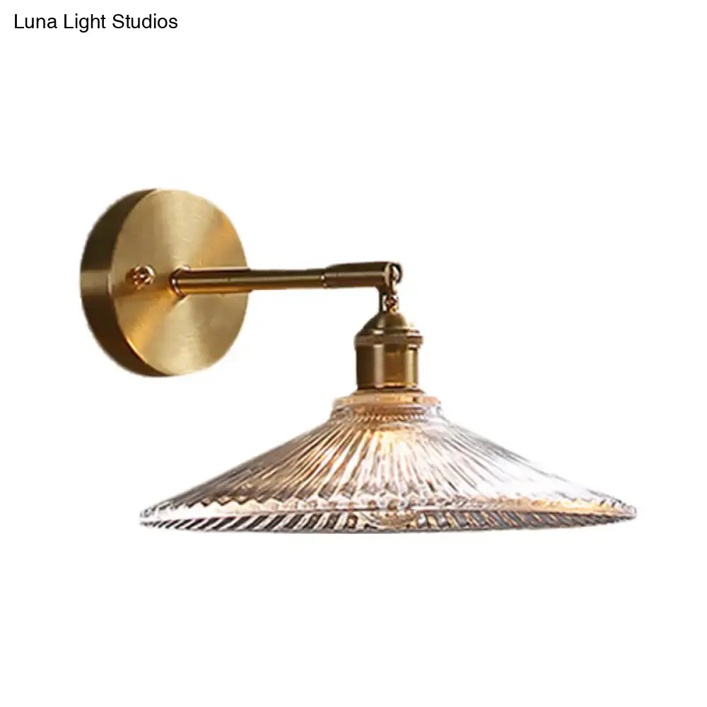 Brass scalloped glass shade bedside sconce light fixture bedroom