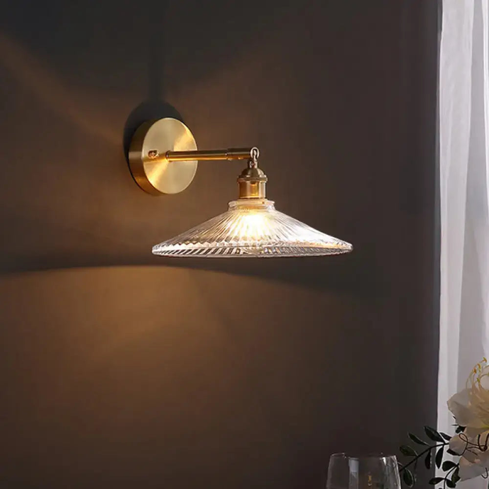 Brass scalloped glass shade bedside sconce light fixture bedroom