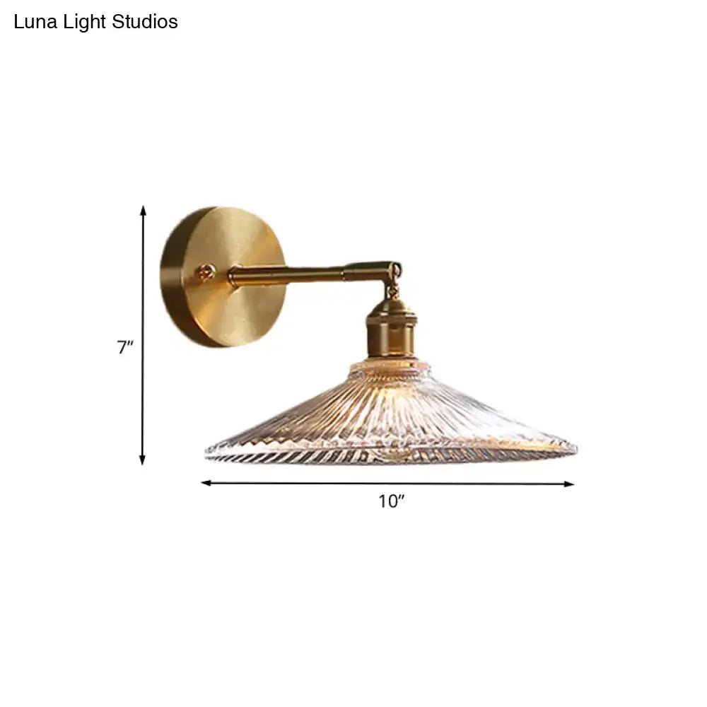 Brass scalloped glass shade bedside sconce light fixture bedroom