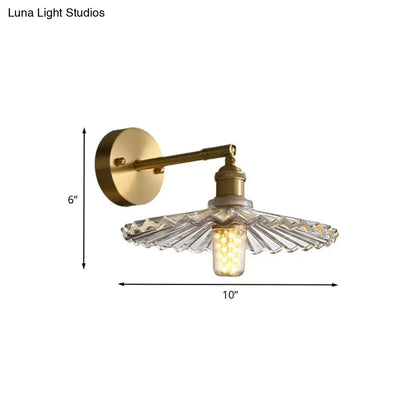 Brass scalloped glass shade bedside sconce light fixture bedroom