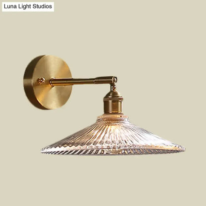 Brass scalloped glass shade bedside sconce light fixture bedroom