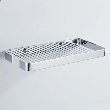Brass square bathroom shower rack gold slatted metal shelf