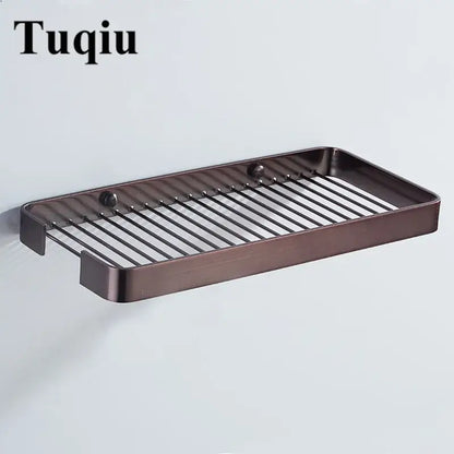 Brass square bathroom shower rack gold slatted metal shelf