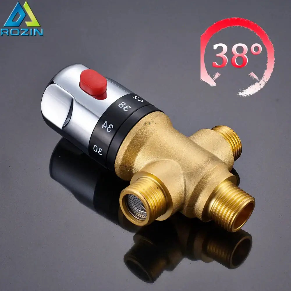 Brass thermostatic shower mixer valve chrome and red bathroom control