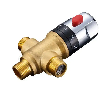 Brass thermostatic shower mixer valve chrome and red bathroom control