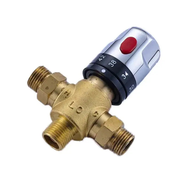 Brass thermostatic shower mixer valve chrome and red bathroom control