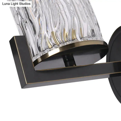 Brass wall light with cylinder rippled glass – bedroom sconce