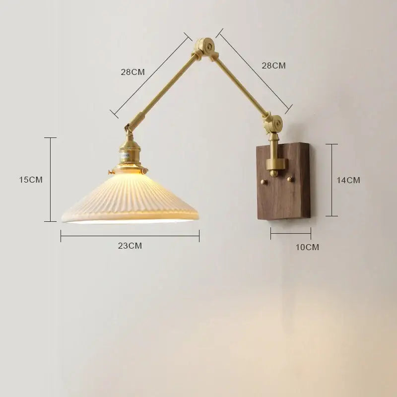 Brass & walnut copper swing arm led wall sconce bedroom light
