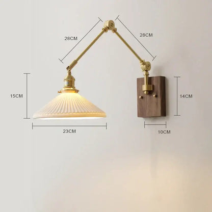 Brass & walnut copper swing arm led wall sconce bedroom light