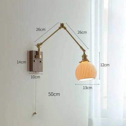 Brass & walnut copper swing arm led wall sconce bedroom light