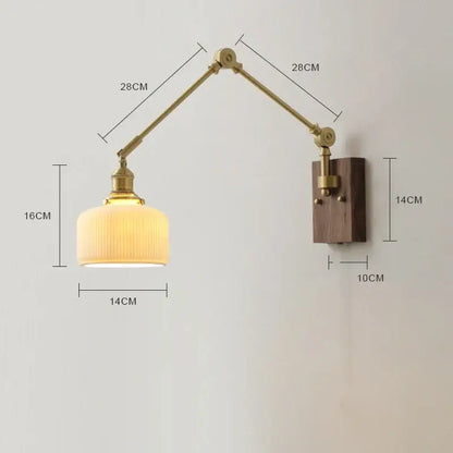 Brass & walnut copper swing arm led wall sconce bedroom light