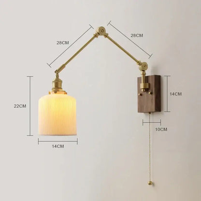Brass & walnut copper swing arm led wall sconce bedroom light