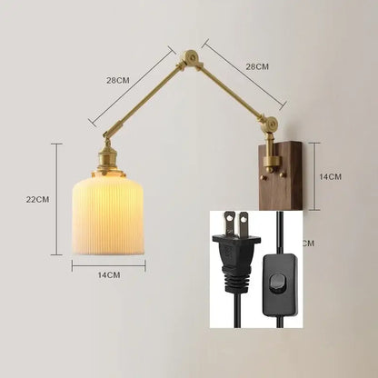 Brass & walnut copper swing arm led wall sconce bedroom light