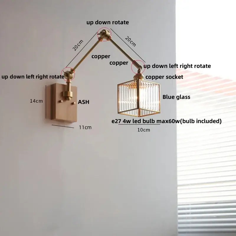 Brass walnut led wall lamp rotatable glass hallway light