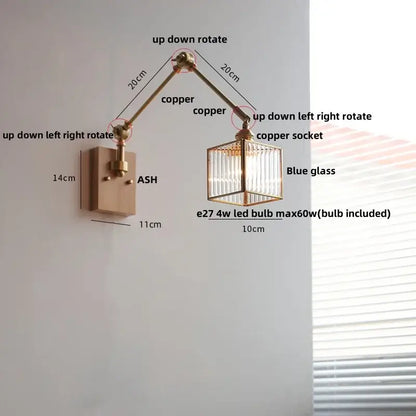 Brass walnut led wall lamp rotatable glass hallway light