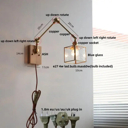 Brass walnut led wall lamp rotatable glass hallway light
