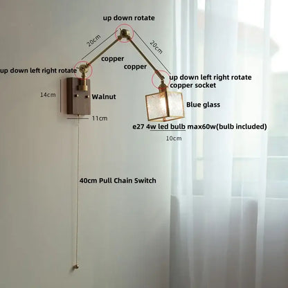 Brass walnut led wall lamp rotatable glass hallway light