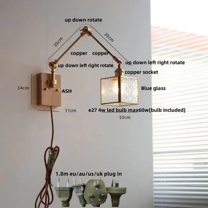 Brass walnut led wall lamp rotatable glass hallway light