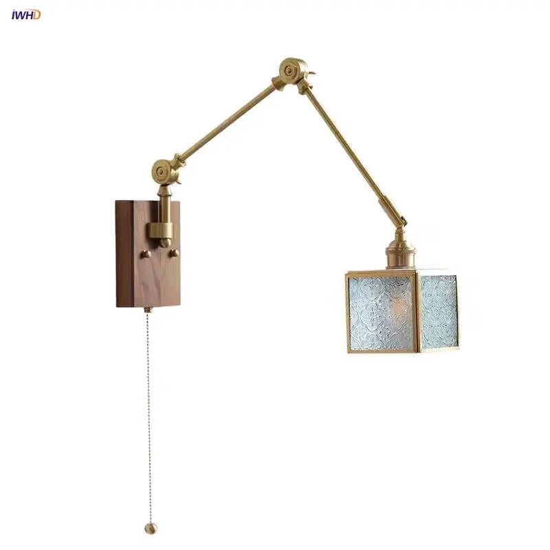 Brass walnut led wall lamp rotatable glass hallway light