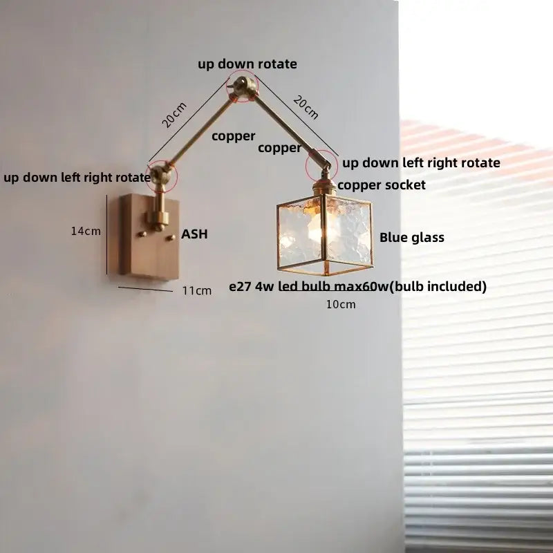 Brass walnut led wall lamp rotatable glass hallway light