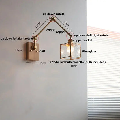 Brass walnut led wall lamp rotatable glass hallway light