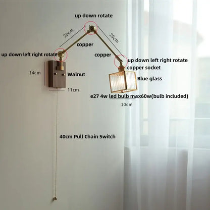 Brass walnut led wall lamp rotatable glass hallway light