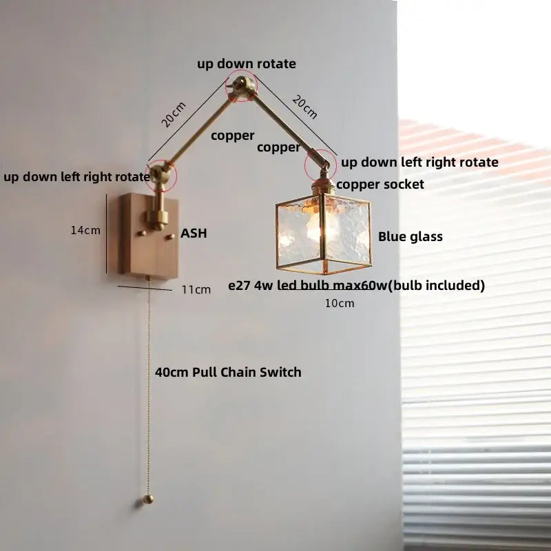 Brass walnut led wall lamp rotatable glass hallway light