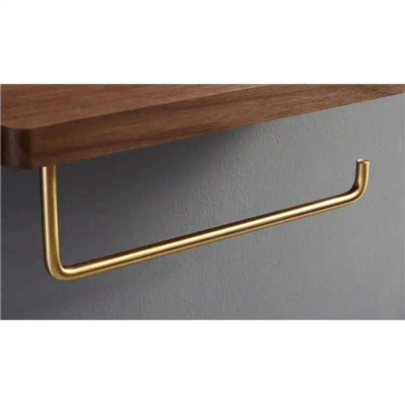 Brass & wood toilet roll holder with shelf bathroom stand