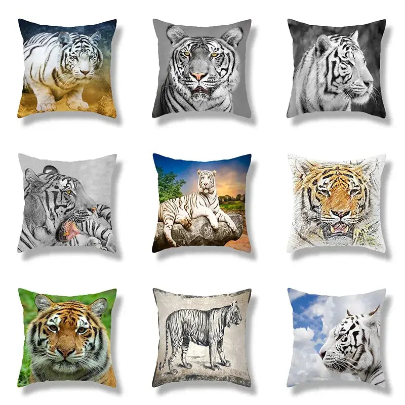 Brave tiger pattern print cushion covers nine pack living room decor