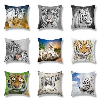 Brave tiger pattern print cushion covers nine pack living room decor