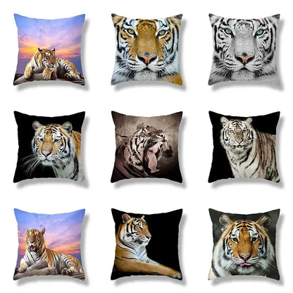 Brave tiger pattern print cushion covers nine pack living room decor