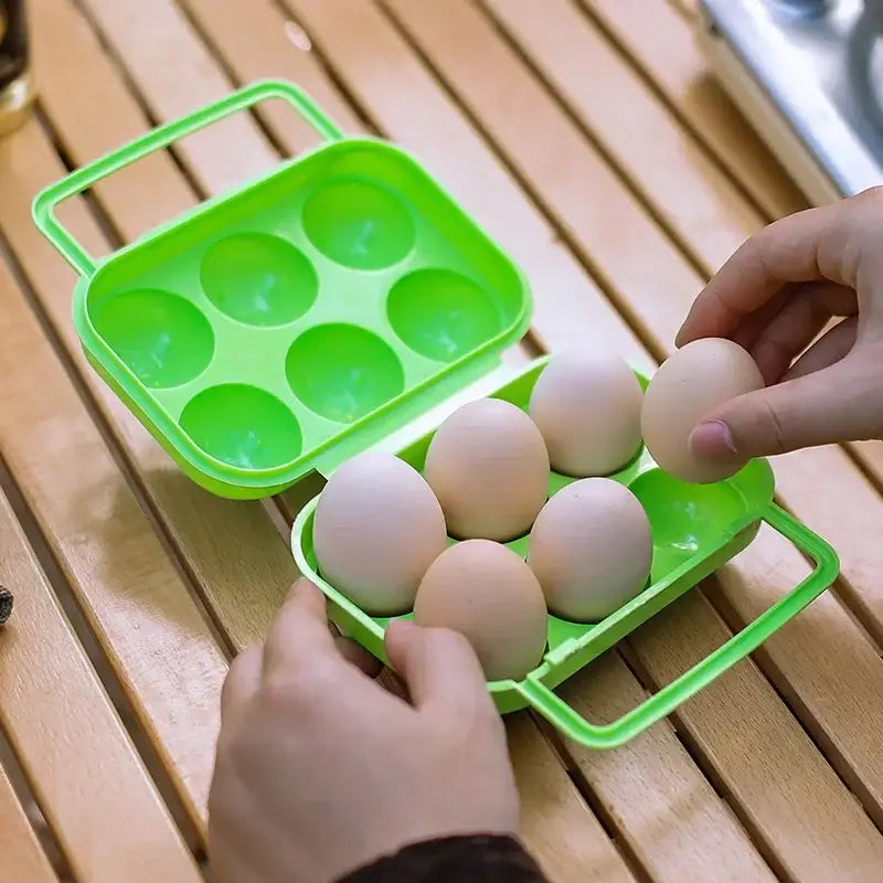 Bright green plastic egg holder storage box kitchen container with handle