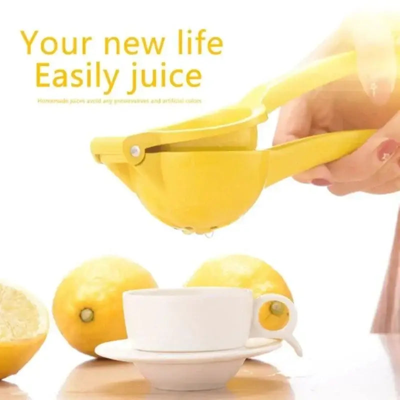 Bright yellow manual citrus press juicer for kitchen fruit squeezing