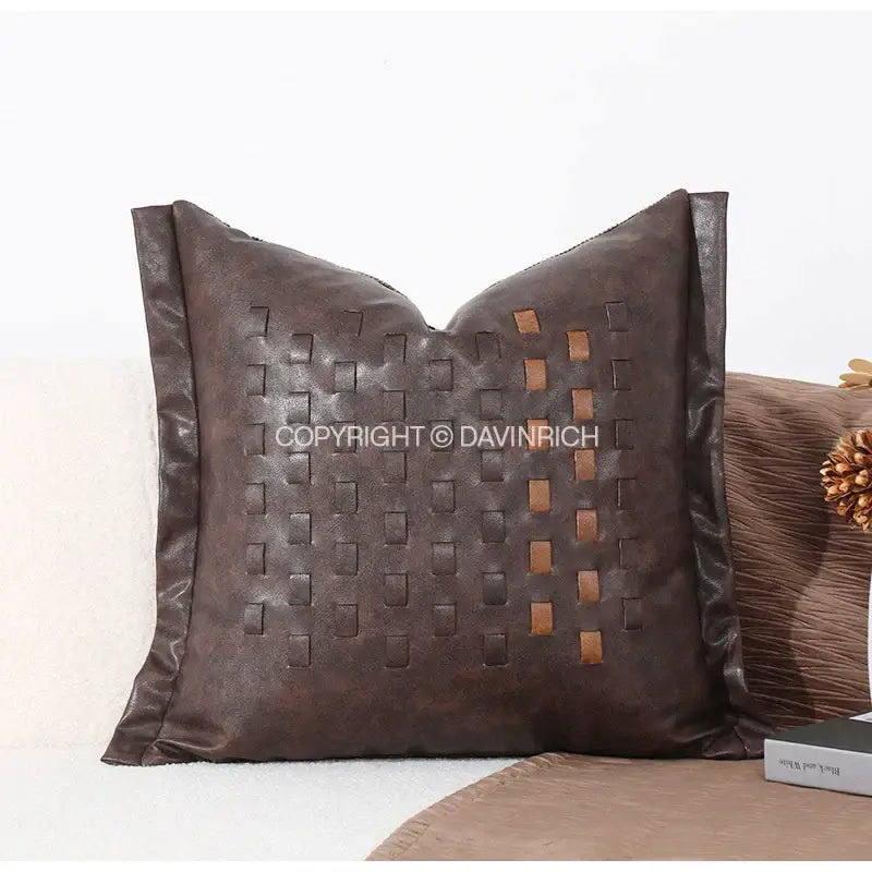 Brighton cross stitch brown & tan cushion cover living room woven leather