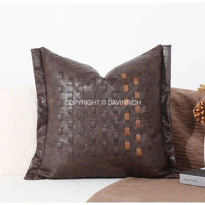 Brighton cross stitch brown & tan cushion cover living room woven leather