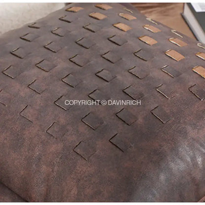 Brighton cross stitch brown & tan cushion cover living room woven leather