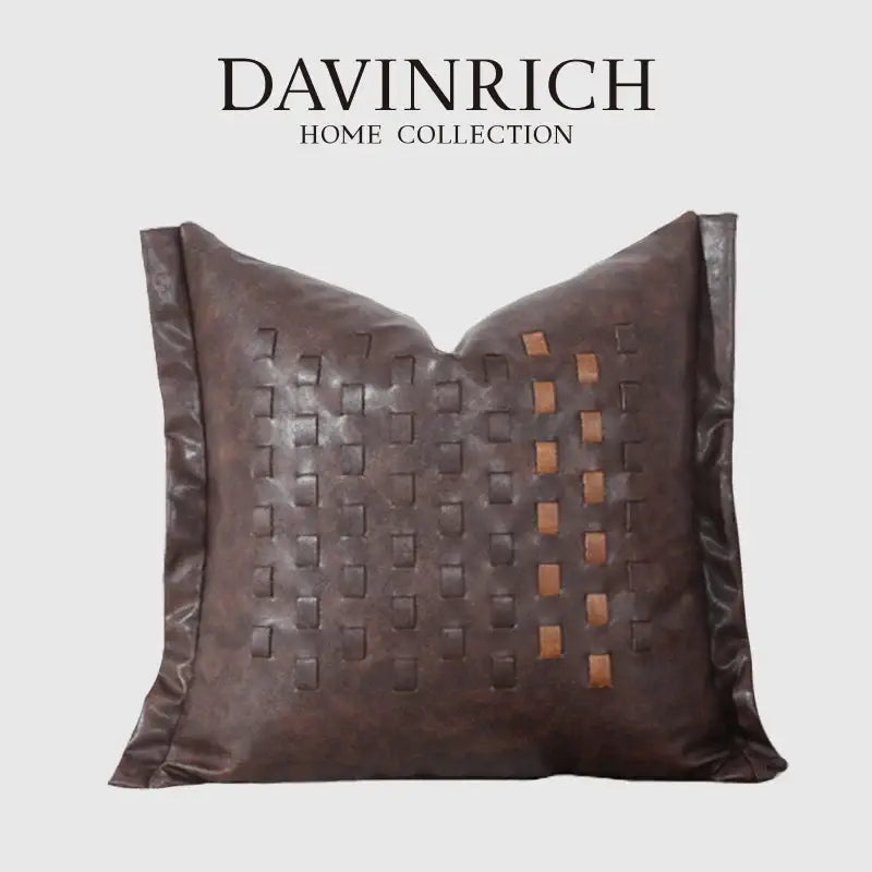 Brighton cross stitch brown & tan cushion cover living room woven leather