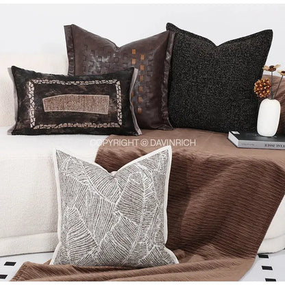 Brighton cross stitch brown & tan cushion cover living room woven leather