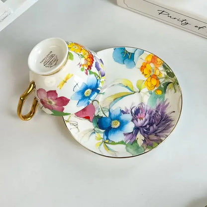Brilliant flowers pattern porcelain teacup and saucer dining room set