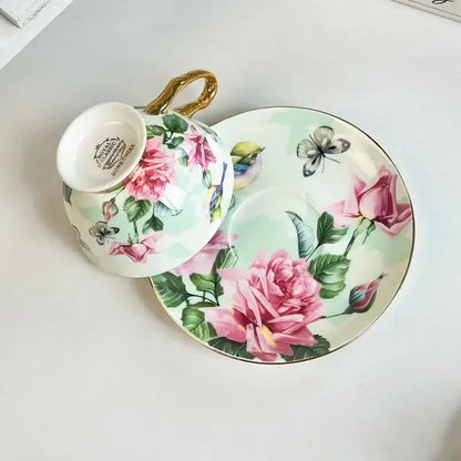Brilliant flowers pattern porcelain teacup and saucer dining room set