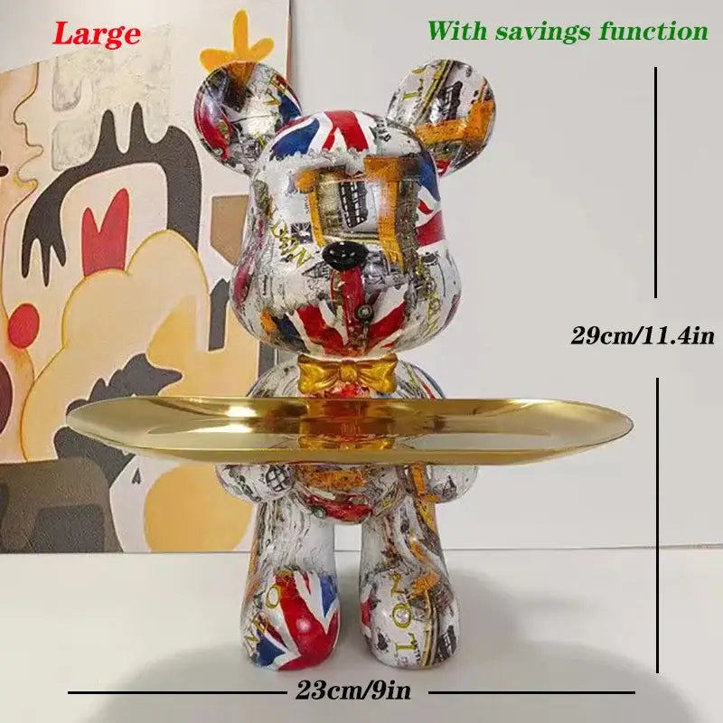 British flag & floral graffiti bear figurine living room key tray