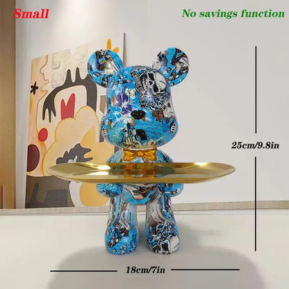 British flag & floral graffiti bear figurine living room key tray