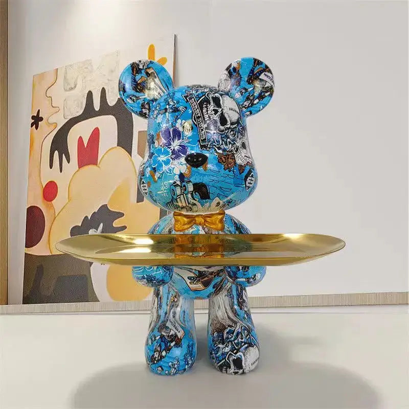 British flag & floral graffiti bear figurine living room key tray
