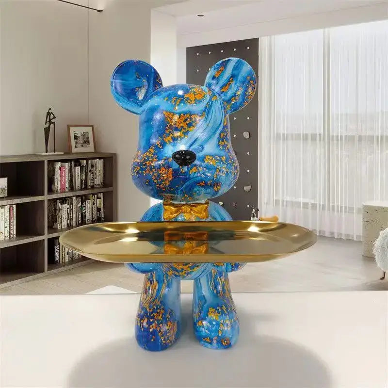 British flag & floral graffiti bear figurine living room key tray