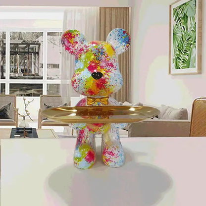 British flag & floral graffiti bear figurine living room key tray