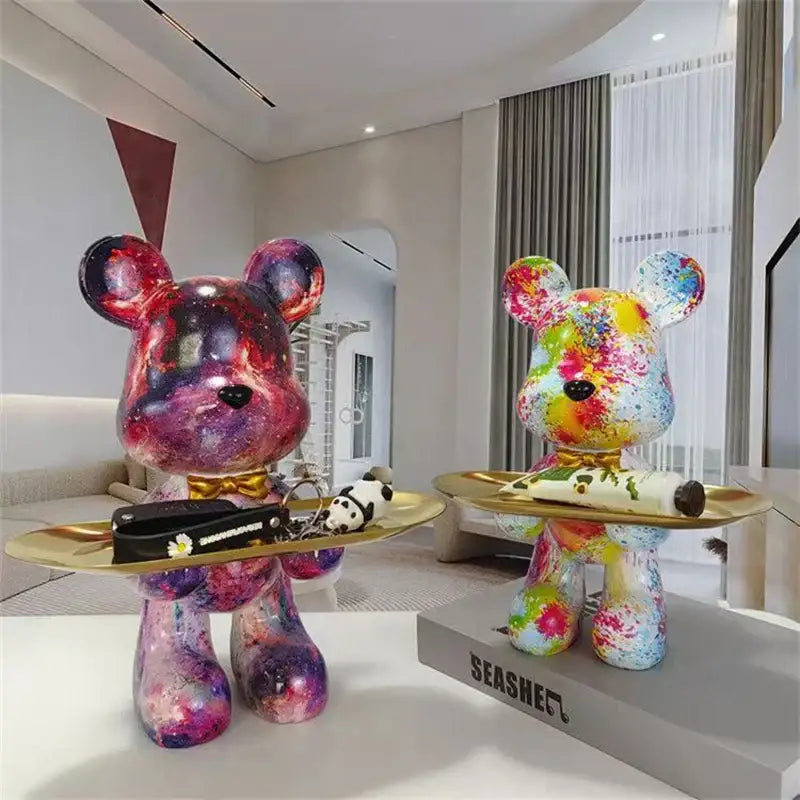 British flag & floral graffiti bear figurine living room key tray