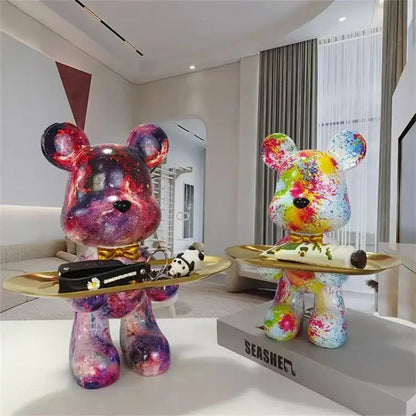 British flag & floral graffiti bear figurine living room key tray